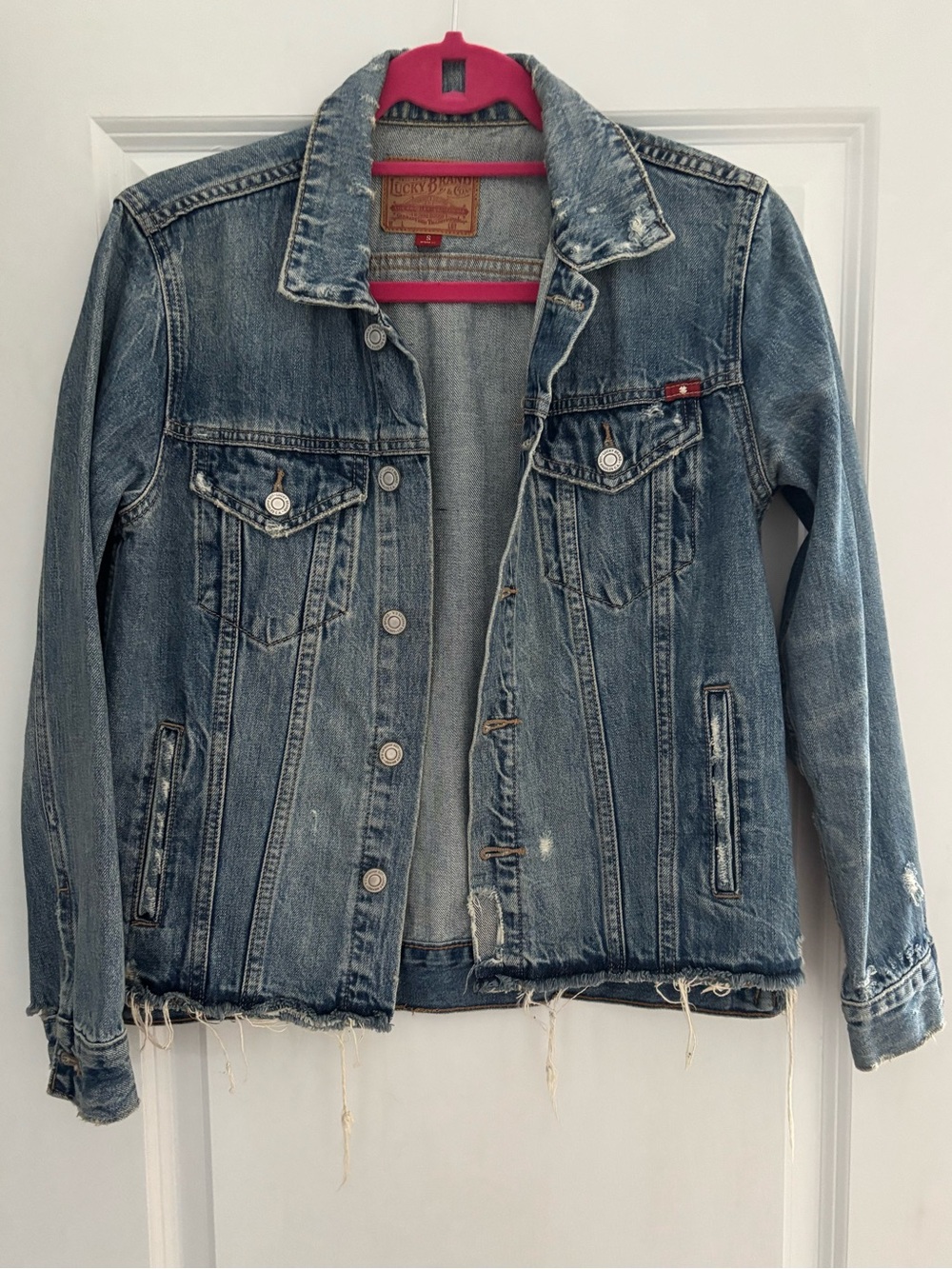 Lucky Brand Denim The Tomboy Trucker Jacket in Distressed Faded Blue